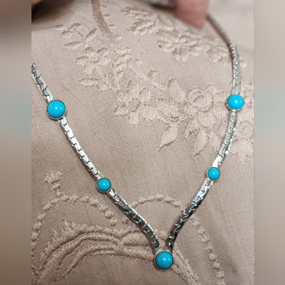 2/$30 Sarah Cov Silver " Summer Skies" Necklace with Faux Turquoise Accents ,16"